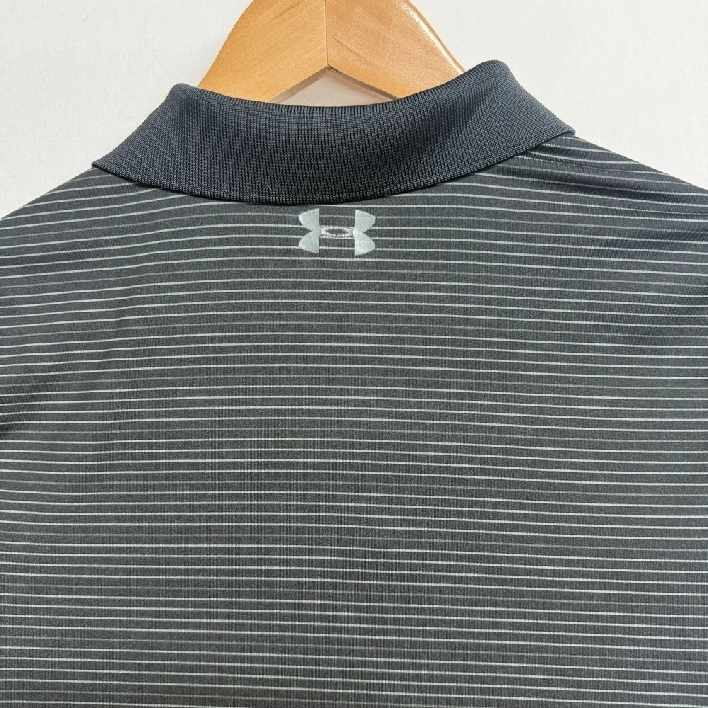 Under Armour Youth Large HeatGear Polo Shirt Black Gray Striped Boys YLG - Picture 5 of 6